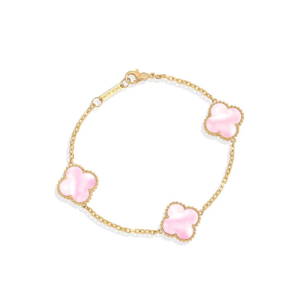 دستبند بدل ونکلیف صورتی صدفی بولد