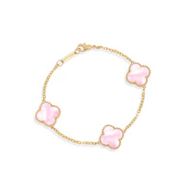 دستبند بدل ونکلیف صورتی صدفی بولد